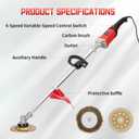 Electric Concrete Grinder Machine & Polisher, 6-Speed 110V Heavy Duty Floor Grinder for Concrete, Cement & Wall Grinding, Rust & Coating Removal, 180mm Diamond Disc & 200mm Wire Brush