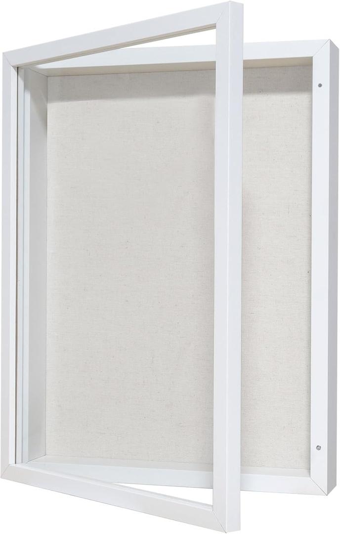 Califortree 12x16 Shadow Box Frame with Linen Back - Sturdy Rustic Memory Display Case of Flower, Pictures, Medals and More, White
