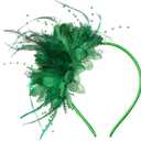 Womens Fascinators Hats Tea Party Hats for Women, Feather Pearl Veil Headband for Wedding Cocktail Dresses Accessories (One Size, Green)