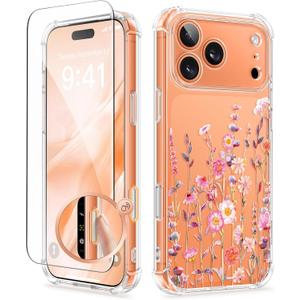 GVIEWIN for iPhone 17 Pro Max Case with Screen Protector, Upgraded [Full Camera Protection][Non Yellowing]Floral Slim Shockproof Clear Women Phone Cover for iPhone 17 Pro Max 6.9"(Floratopia/Colorful)