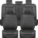 MotorBox Prestige Faux Leather Seat Covers Full Set Semi-Universal Fit for Cars, Trucks & SUVs Napa Style 2 Front Seat Covers + Rear Bench Durable Interior Protector, Easy Install