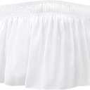 Biscaynebay Wrap Around Bed Skirts for Queen Beds 22" Long Drop, Ivory Adjustable Elastic Dust Ruffles Easy Fit Wrinkle Resistant Silky Luxurious Fabric Machine Washable