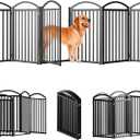 SNUOWU 6 Panels Full Matel Freestanding Dog Gates with Door, 144"Extra Wide 36"Tall Free-Standing Dog Pet Gate for Indoor & Outdoor. Foldable Pet Fences for Doorways, House, Stairs, Porch, Deck, Yard