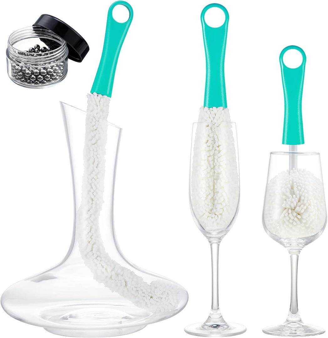 Boao 3 Pcs Decanter Cleaning Brush Wine Glass Decanter Flexible Bottle Brush Set with Cleaning Beads Household Tools for Bottle Goblets Glasses Cups (Blue) (Green)