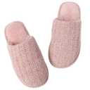 Enteer Women's Slippers Memory Foam Slippers Outdoor Indoor Warm Plush Bedroom Golden thread Couple Slipper Pink US 5-6