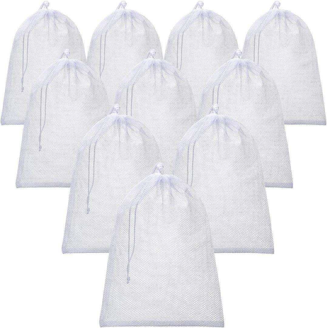TecUnite 10 Pcs Mesh Laundry Bags with Drawstring Multicolor Mesh Sack Bag Nylon Gift Dishwasher Bag with Sliding for Storage Clothes Socks Jewelry Gifts Toys Fruit(24 x 36 Inch,White)