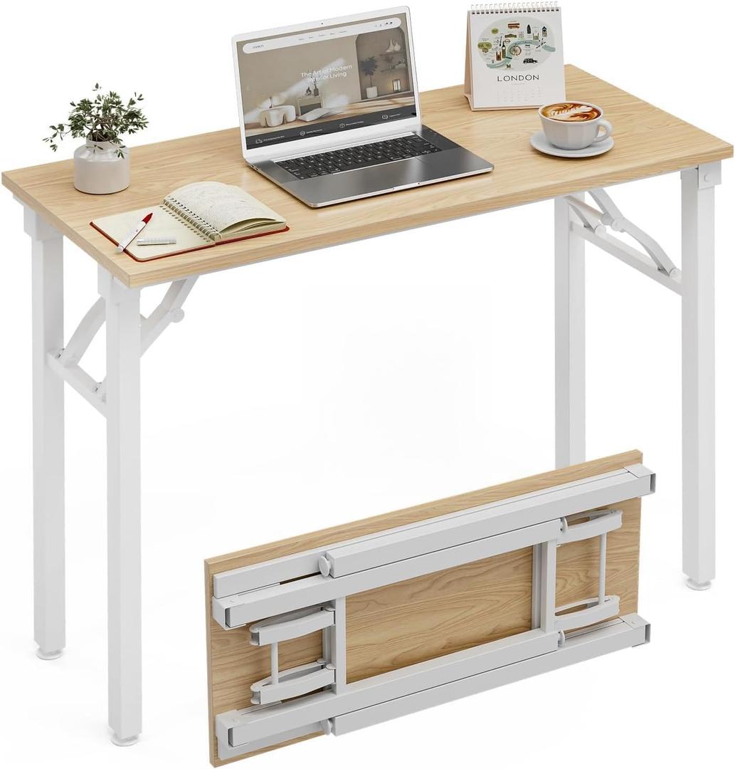 XBurmo Folding Desk Foldable Table, No Assembly 35.8" Foldable Desk Space-Saving Workstation for Small Space, Computer Table, Flat Storage for Home Office, Bedroom, Dorm, Study Room, Light Maple, 35.8 x 15.7 Inch