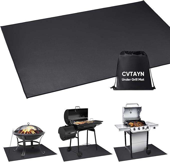 Cvtayn Under Grill Mat 48 ×30 Inch for Outdoor Charcoal, Flat Top, Smokers, Gas Grills.Oil-Proof and Water-Proof BBQ Cvtayn Fireproof Mat Protects Deck Grass, Indoor Fireplace Mat
