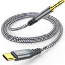JXMOX USB C to 3.5mm Audio Aux Jack Cable (4ft), Type C to 3.5mm Headphone Car Stereo Cord Compatible with iPhone 16 Pro Max 15 Pro Max, Samsung Galaxy S24 S23 S22 S21 Note 20, Pixel 4 5 XL, iPad Pro (Grey)