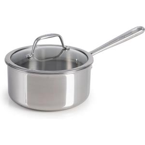 T-Fal Pro Tri-Ply Stainless Steel Sauce Pan with Lid, 2 Quart Saucepan with Lid, Induction Pot, Oven Safe 500F, Lid-350F, Fast & Even Heat, Professional Quality & Durability, Silver