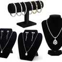4 Piece Black Velvet Necklace Display Mannequin Bust with Bracelet Holder for Vendors, Professional Jewelry Displays for Selling and Photography