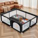 71x59x26 Inches Puppy Playpen with Gate, Dog Playpen for Puppies or Small Dogs, Sturdy Safety Dog Fence Pet Playpen with Thickened Fabric, High-Strength Nylon Wire Mesh for Indoor & Outdoor, Washable (Black-Extra Large)