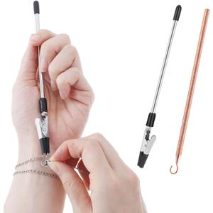 2Pcs Bracelet Helper Tool Stainless Wearing Assistance Tool Aid Jewelry Quick Wear and Removal Metal Hook Equipment for Bracelet Necklace Watch Clasps Zippers Closures Clasps (Silver)