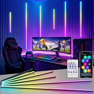 DIY RGB+IC LED Recessed Lighting Kit for Wall Panels, 6pcs Adhesive Wall Strip Lights for Wall Accent Acoustic Panels, WiFi Smart Color Chasing Wood Slat LED Lights with Alexa & WiFi APP Control