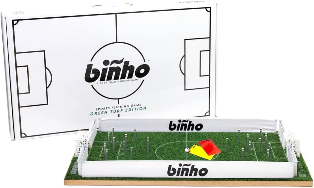 Binho Board Classic Board Game Green Turf - 2-Player Fast-Paced Finger Flicker Pinball Family Board Games - Portable Tabletop Sports Game Set for Any Occasion