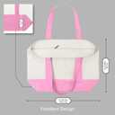 TOPDesign 1-Pack Canvas Tote Bag with an External Pocket, Reusable Grocery Shopping Bag, Top Zipper Closure, Daily Essentials (Pink/Natural)