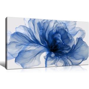 Blue Flower Canvas Wall Art Abstract Floral Prints Painting 40x20 Inch