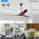 Outdoor Ceiling Fan No Light for Patios, 52-inch Ceiling Fans Without Lights with Smart App and Remote Control, Wet Rated 3 Blades Wood Propeller Modern Fan for Exterior Outside, High CFM, Walnut