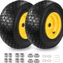 2 Pcs 16x6.50-8 Tubeless Lawn Mower Tire and Wheel, 16x6.5-8 Lawn Mower Tire, with 3/4" Bearing (extra 1" Bushing), 3-5" Offset Hub, 4-Ply Tubeless, 35 PSI, Fits Riding Mower & Lawn Tractors, 715 lbs