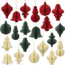 21 Pcs Christmas Party Decorations Paper Honeycomb Ornaments Green Red Pearl Hanging Dcor for Xmas Tree Bells Balls Lanterns Ceiling Wall Home Decor