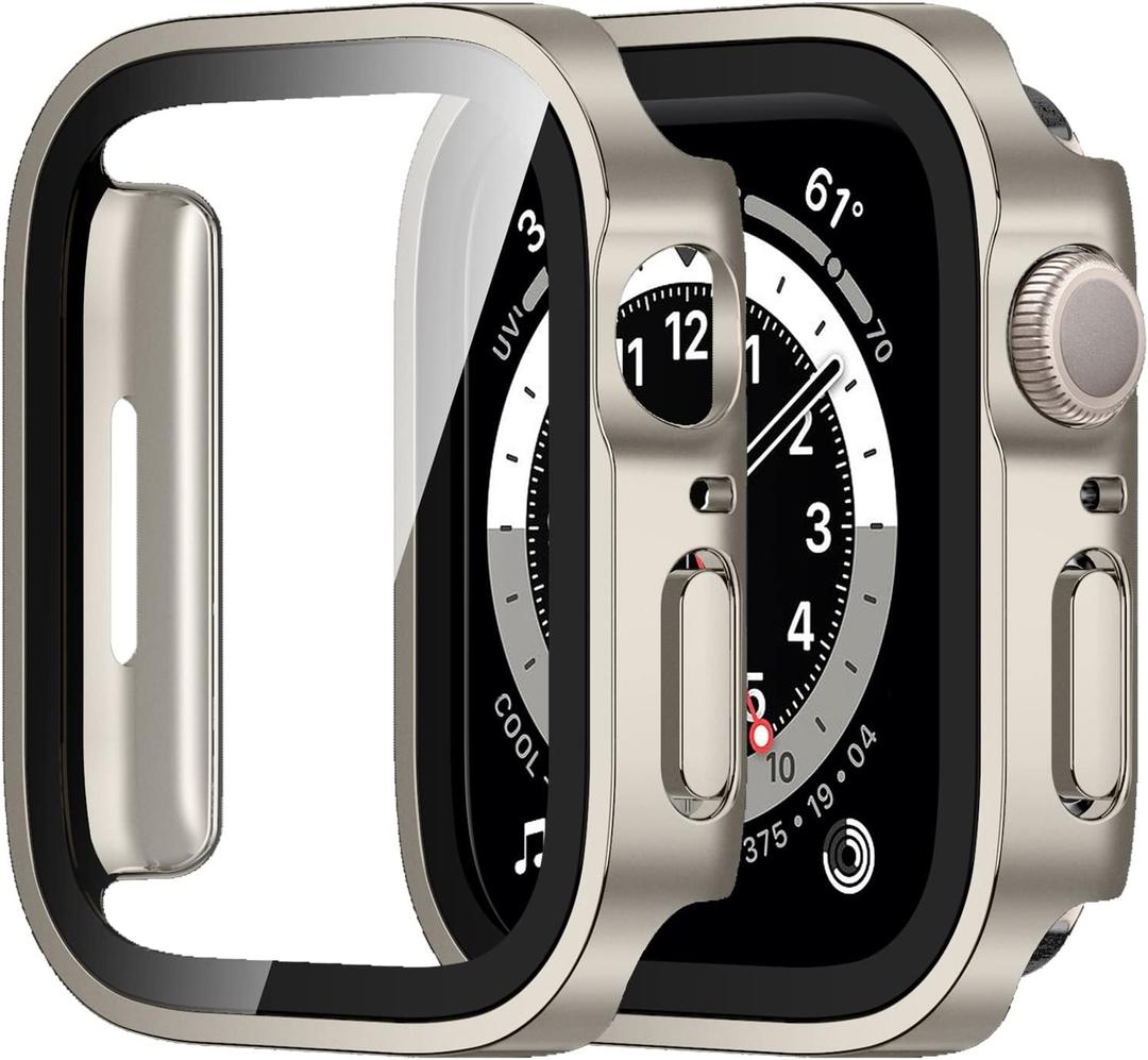 Amizee 2 Pack Case Compatible with Apple Watch Series 9 8 7 45mm Case with Built-in Screen Protector, Hard PC Case Straight Edge Ultra Thin Anti-Scratch Protective Cover for iWatch (Starlight)