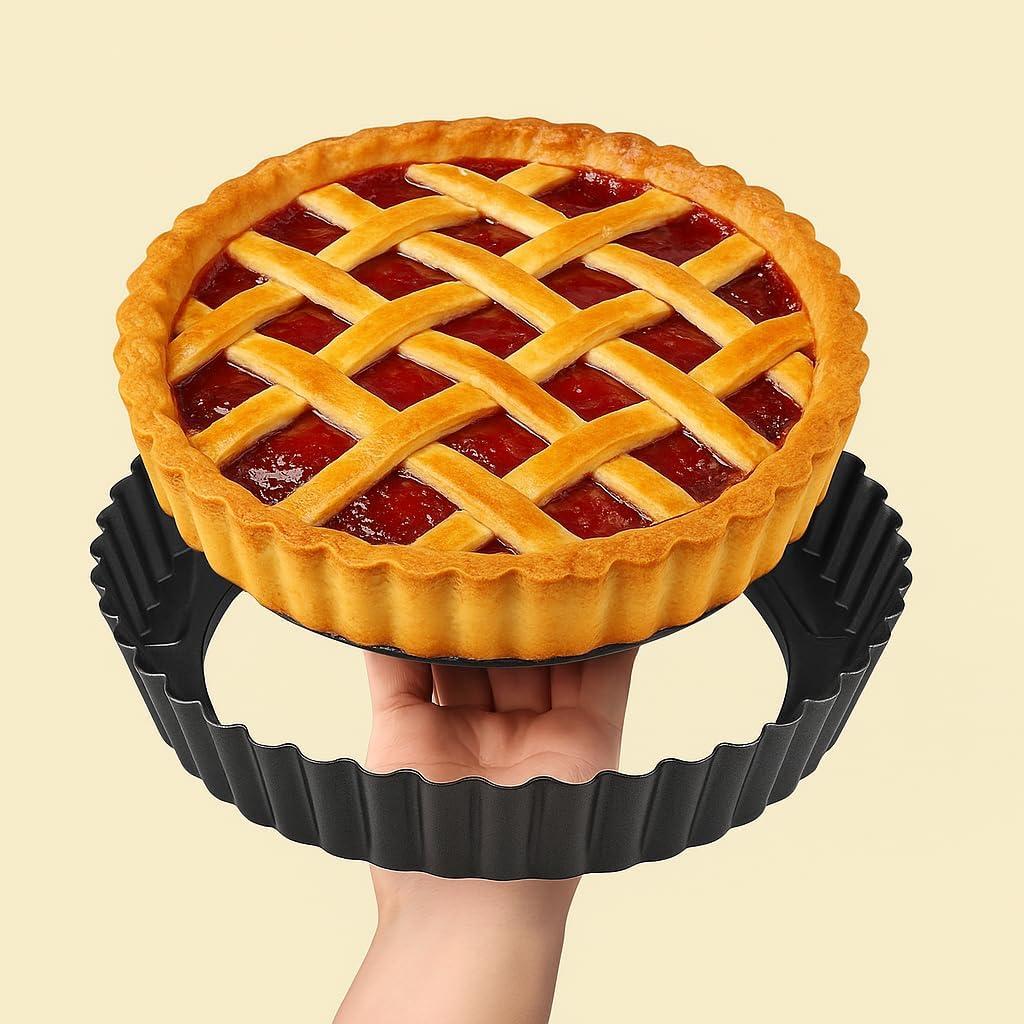 9.5 Inch Tart Pan 2.2 Inch Deep, Non-Stick Round Quiche Pan with Removable Bottom, Durable Carbon Steel Pie Pan for Cakes, Tarts, Pies and Mousse