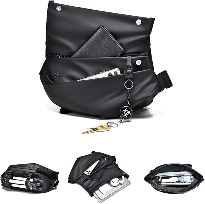 Sling Bag for Men, Fashion Cross-Body Bag Mens Small Travel Backpack with Water Bottle Holder Casual Daypack for Hiking Black