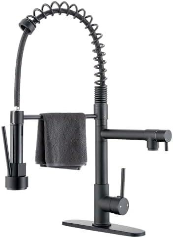 Durable Kitchen Sink Faucet with Sprayer, Compatible with 1 Hole or 3 Hole, 360° Rotatable Commercial Pull Out Kitchen Sink Faucets Two Handles Spring Laundry Camper Utility Wet Bar Sinks
