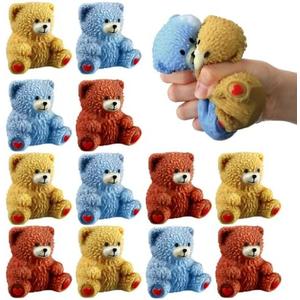 Meooeck 12 Pcs Bear Stress Relief Toy Stress Balls for Adult Mini Bear Party Favors Cute Squeeze Toys Fidget Animal Ball Fun for Easter Basket Stuffer Gift Birthday Party Office ADHD Autism Anxiety