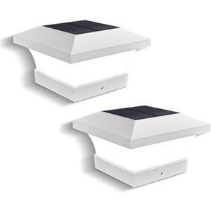 T-SUN Solar Post Cap Lights, Waterproof Outdoor Solar Powered Deck Fence Post Lights for 4 X 4 Wooden/Vinyl Posts, 6000K Cool White Lighting Decor for Deck, Patio, Garden, Porch, Fence(White - 2 Pack)