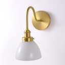 Compact Gold Wall Sconce with Brass Finish - Brass Wall Sconce Featuring Milk Glass Shade and gooseneck Design for Farmhouse Vanity - Mid Century Modern Wall Light Fixture (Bulb Included) (1 Pack, BRS-D6)