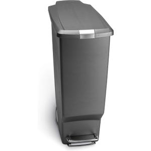 simplehuman 40 Liter / 10.6 Gallon Slim Kitchen Step Trash Can With Secure Slide Lock, Grey Plastic (Gray)