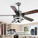 52 Inch Chandelier Ceiling Fans with Lights, Modern Ceiling Fan with Remote Control for Living Room Kitchen, Dimmable, 6 Speed Reversible DC Motor, Dual Finish, Black
