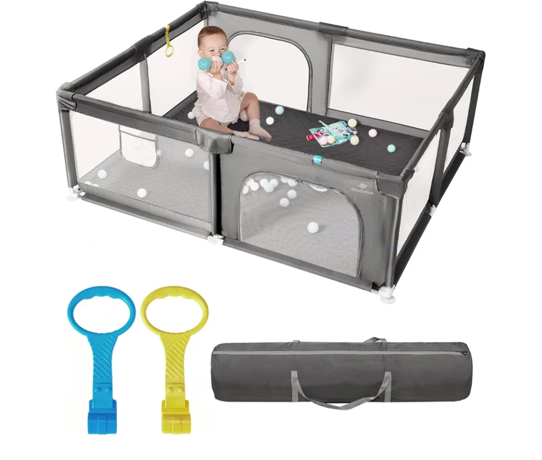 Baby Playpen with Mat, 71" x 59" Extra Large Play Yard for Babies and Toddlers, Baby Fence with Soft Thick Play Mat, Indoor Safety Activity Center for Infants, Easy to Assemble and Clean, (Gray）