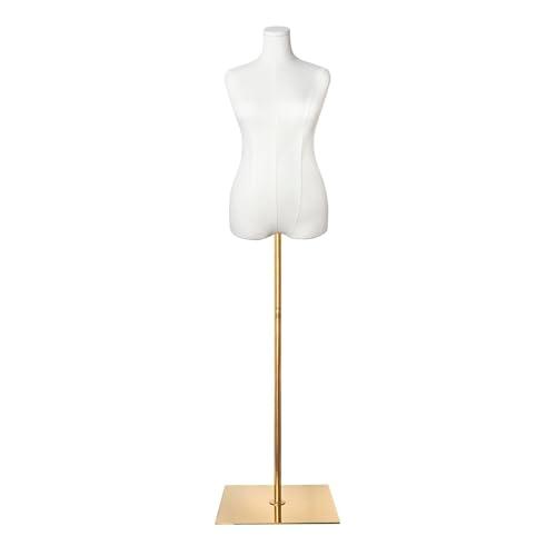 Female Mannequin Torso Women Dress Forms for Sewing Manicanequin Body High Stability Gold Metal Stand for Clothing Dress Jewelry Display Adjustable Height 50”-70” Thin Body