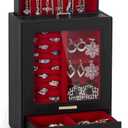 Homde Jewelry Organizer Girls Women Jewelry Box for Necklaces Rings Earrings Gift Bracelets Storage Case (Black + Red + Gold)