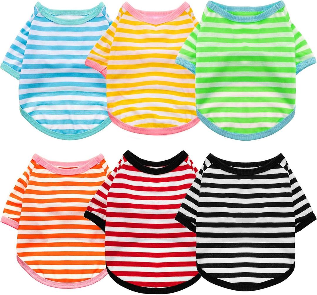 Geyoga 6 Pieces Dog T-Shirt Striped Cotton Breathable Spring Summer Pet Apparel Colorful Soft Puppy Sweatshirt Clothes for Small to Medium Dogs Puppy(Light Color,L)