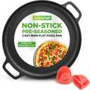 NutriChef 13-Inch Flat Cast Iron Pizza Pan - Versatile Pre-Seasoned Round Cooking Griddle w/ Built-In Handles for Oven, Grill, Stove, and Campfires