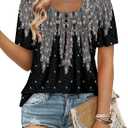 BETTE BOUTIK Women's Short Sleeve Summer Tunic Tops Flowy Flare Button Down Tunic Shirts Blouses S-3XL (Black, L)