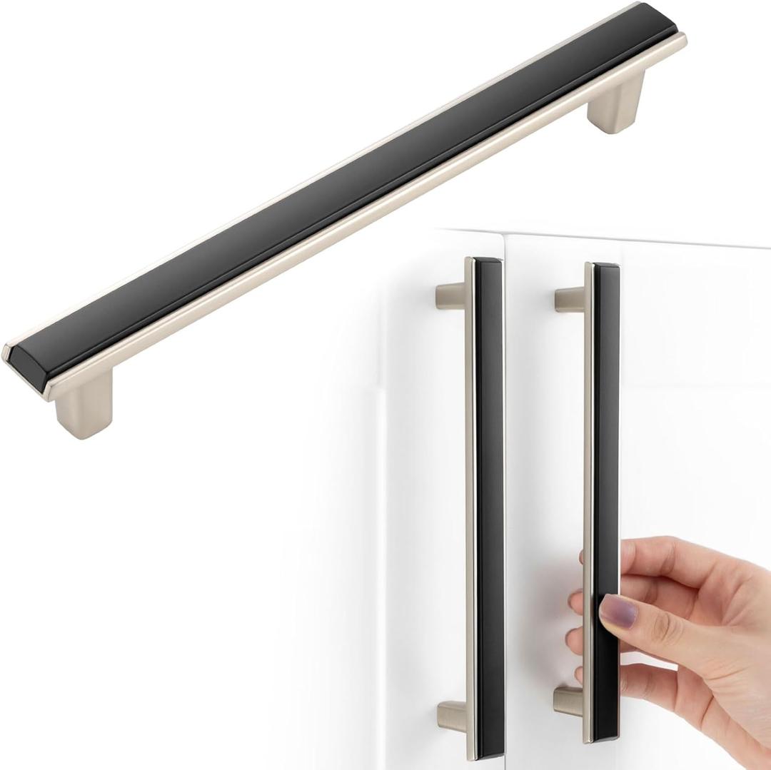 Black and Nickel Cabinet Pulls Matte Black and Brushed Nickel Kitchen Cabinet Handles, 10 Pack 6-1/4 Inch, 2281 Two Tone Hardware for Cabinets Drawers Bedroom Dresser Cupboard Bathroom Vanity