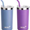 Mollcity Tumbler with Lids and Straws 12 oz Stainless Steel Double Wall Vacuum Insulated Skinny Tumbler for Girls, Leak Proof and BPA Free (Purple Pink-Blue)
