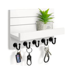 Key Holder for Wall: Easy Installation Mail Organizer Wall Mount Hanging Key Rack for Kitchen and Entryway Decor with 5 Sturdy Key Hooks (White)