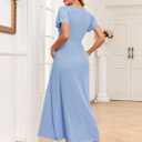 AISWI 2025 Women's Maternity Maxi Dress Long Sleeve Wrap V Neck Pregnancy Dresses with Pockets Baby Shower Photoshoot Formal (Blue, XXL)