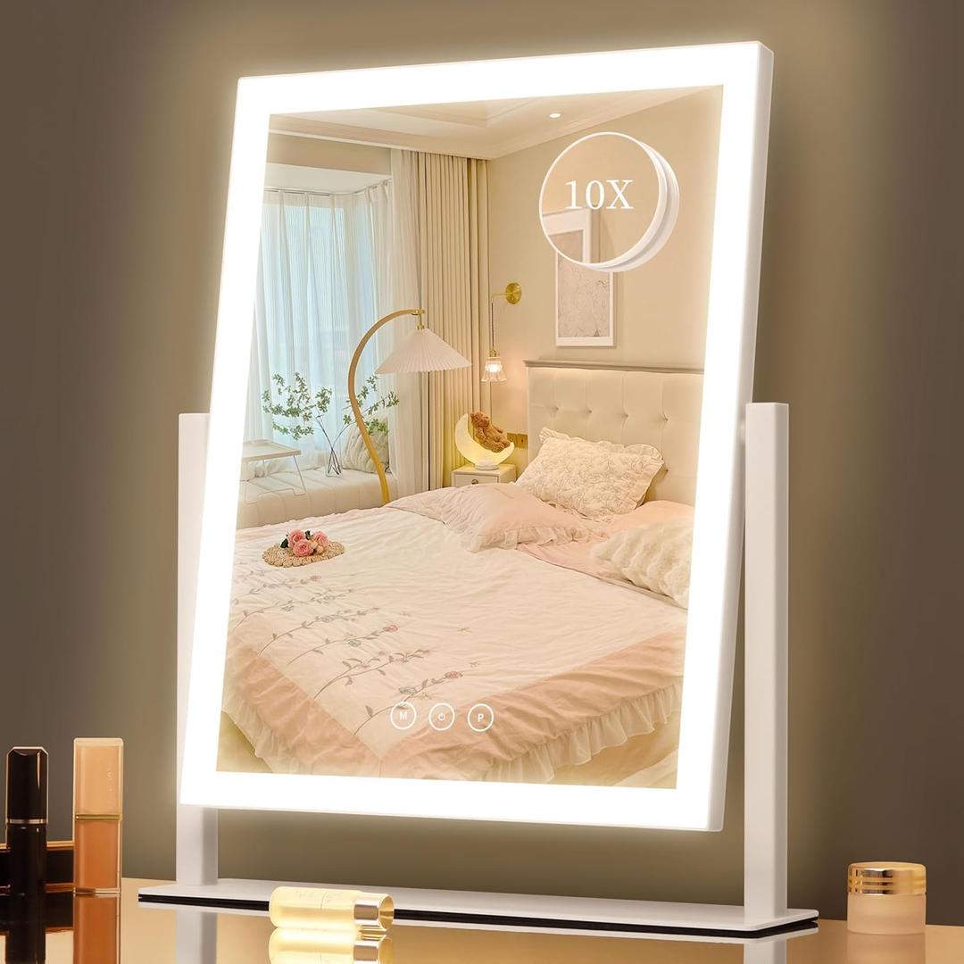 Lighted Vanity Mirror with Lights, Makeup Mirror with Light, 16.7"x 13.2",Three Color Lighting Modes and Dimmable Lighting, Smart Touch Control, 360Rotation, for Vanity Desk Tabletop,Dressing Room