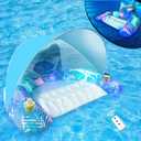 Amandir Pool Float with Canopy, Light-Up XL Pool Water Floating Chair with Adjustable Sun Shade Cover, 2 Cup Holders & 2 Armrests, Inflatable Swimming Pool Lake Beach Party Lounge Floats for Adults