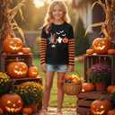 Toddler Halloween Shirts Boys Girls Spooky Pumpkin Skeleton Graphic Sweatshirt Halloween Kids Long Sleeve Tops 2-9 Years (Orange)