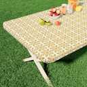 misaya Rectangle Vinyl Table Cloth, Elastic Fitted Flannel Backed Tablecloth, 100% Waterproof Plastic Table Cover Fits Folding Tables for Picnic, Camping, Outdoor (Gold, 36" x 60")