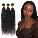 10 12 14 Inch #1B Deep Wave Bundles Human Hair Natural Black Deep Wave Bundle Human Hair Extensions Unprocessed Virgin Remy Hair 3 Bundle 100 Gram Per Bundle For Women