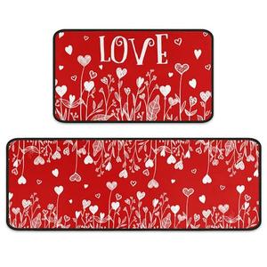 boilopp home Valentine Kitchen Rugs Set of 2 Kitchen Floor Mats Non-Slip Backing Valentines Day Kitchen Mat Washable Seasonal Holiday Wedding Doormat Runner Rug (Valentine Day, 17"x47.2"+17"x30")