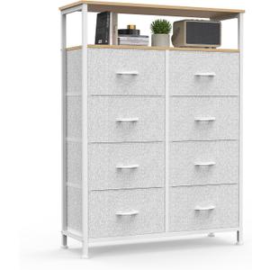 DUMOS Fabric Dresser for Bedroom with 8 Drawers, Tall 8-Drawer Chest of Drawers with Raised Shelf, Storage Tower with Fabric Bins for Closet Organization, Hallway Storage, Light Grey, 31.5"D x 45.9"W x 11.8"H